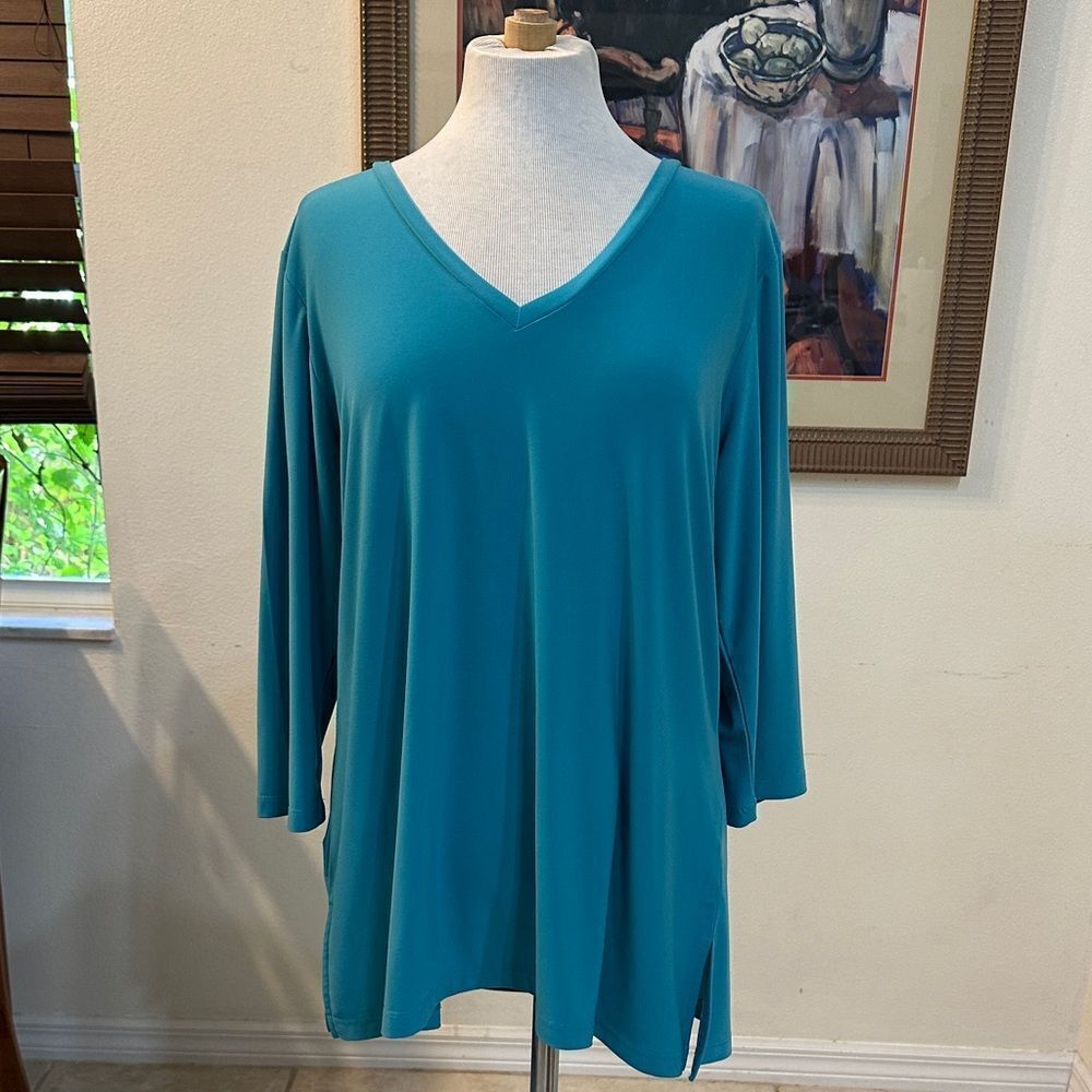 alisha d. Teal V-Neck 3/4 Sleeve Women's Top Size Large